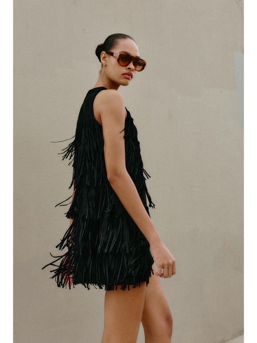 Zara Studded Fringed Faux Suede Mini Dress
